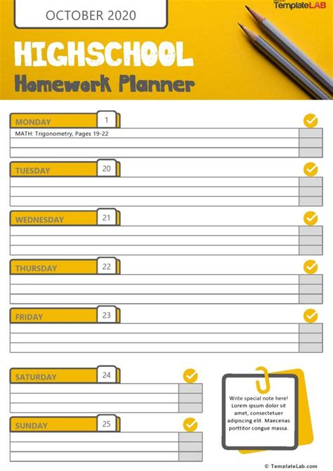 Homework Planner Template Excel に対する画像結果