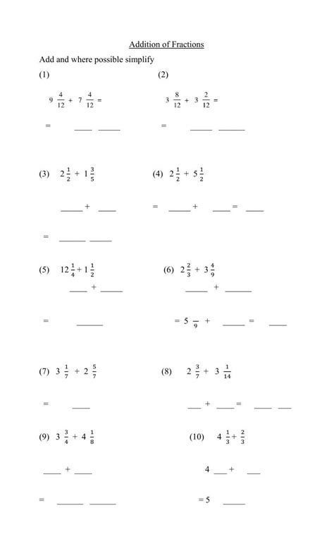 Adding Mixed Fractions Worksheet に対する画像結果