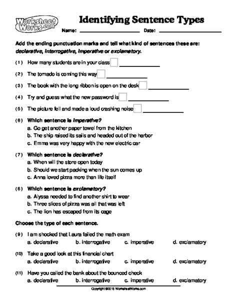 Image result for Identifying Sentence Types Worksheet