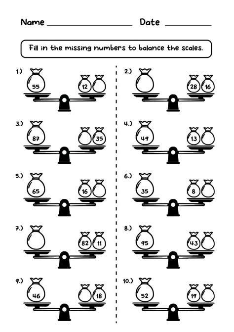 Afbeeldingsresultaten voor Balance Scale Math Worksheets