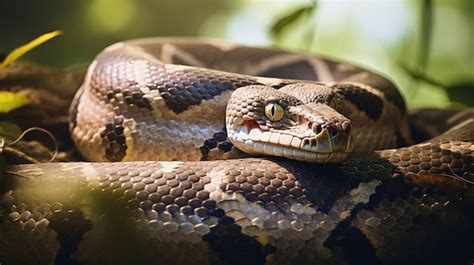 Premium Photo | A coiled python in a natural habitat AI Generative