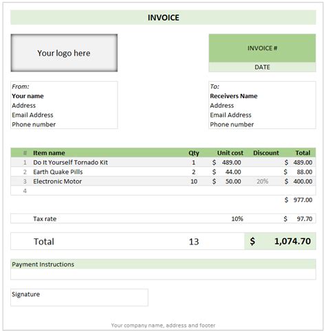 Image result for Excel Invoice Template with Automatic Numbering Free Download