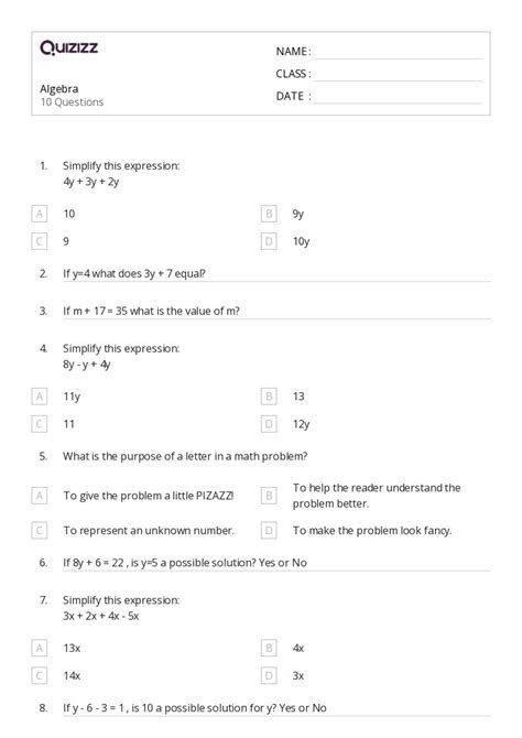 Image result for 5th Grade Math Algebra Worksheets