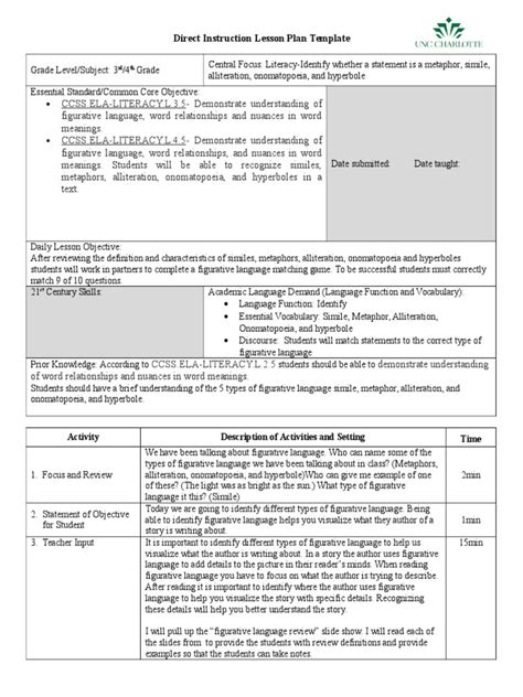 Toradh íomhá ar Example Direct Instruction Comprehension Lesson Plan Template