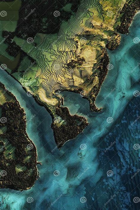 Aerial LiDAR GIS Map of a Coastal Area Showing Elevation Tidal Patterns ...