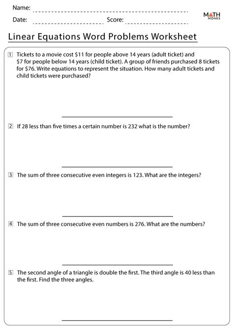 Toradh íomhá ar Turn Word Problems into Equations Worksheet PDF