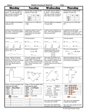 Image result for 3rd Grade Weekly Homework Sheet Answer Key