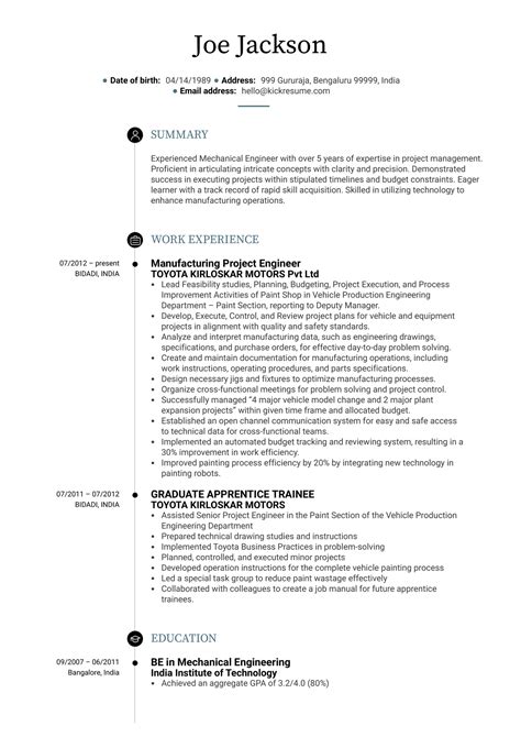 Résultat d’images pour Project Engineer Resume