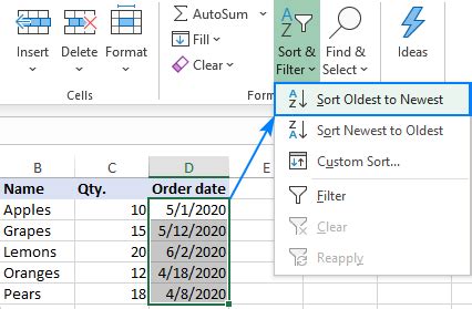 Image result for Sort Excel Column by Date