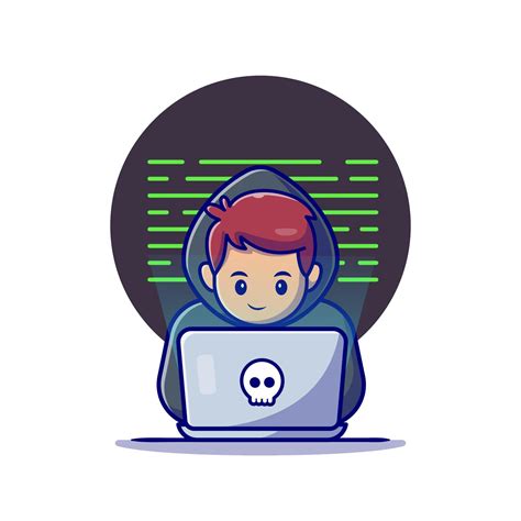 Hacker Operating Laptop Cartoon Vector Icon Illustration. People ...