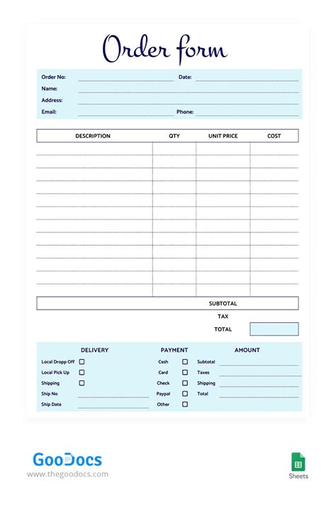 Image result for Sample Order Form Template
