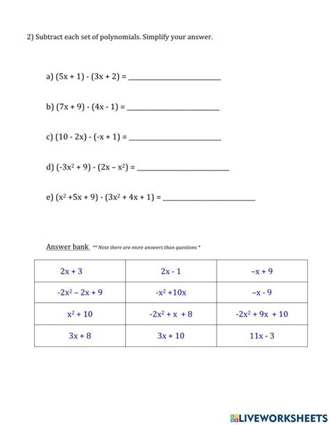 Image result for Addition of Polynomials Worksheet