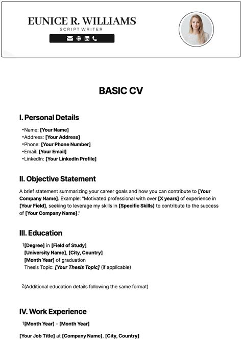 Toradh íomhá ar Basic Curriculum Vitae Example
