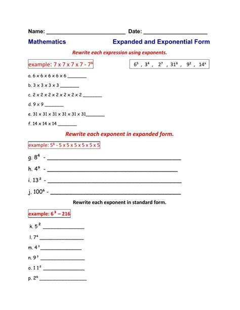 Image result for Expanded Form Exponents Worksheets