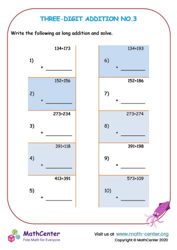 Image result for 3 Digit Addition Worksheets