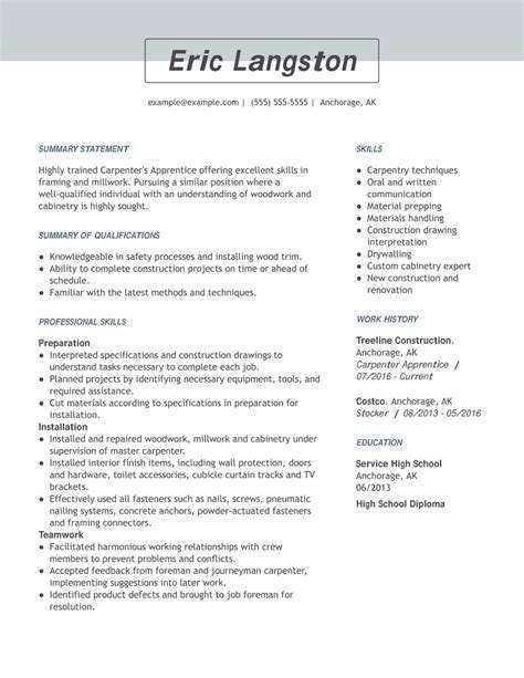 Toradh íomhá ar Construction Resume Template Examples