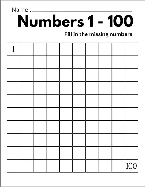 Image result for 100 Number Chart Printable PDF