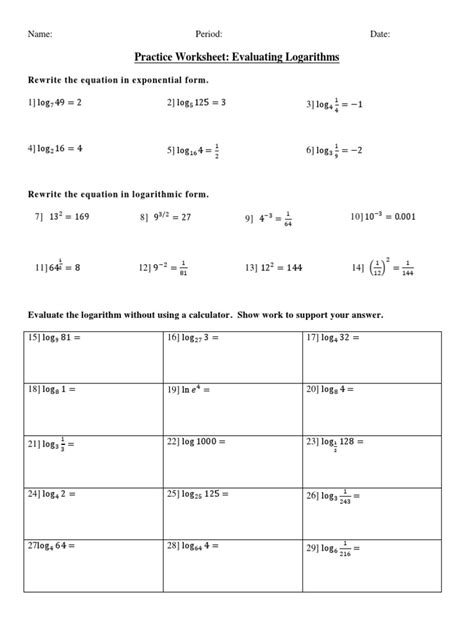 Image result for Exponential to Logarithmic Form Worksheet