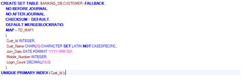 Toradh íomhá ar CreateTable Syntax SQL Teradata