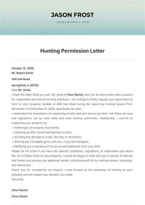 Image result for Example of Hunting Permission Letter