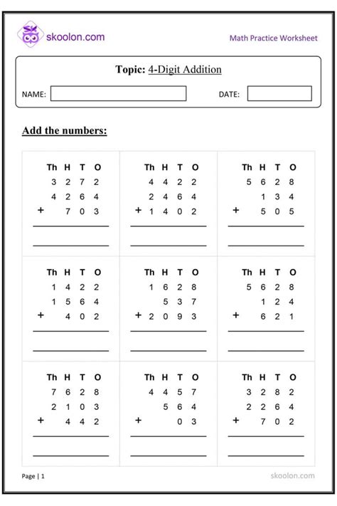 Afbeeldingsresultaten voor 3 4 Row Digit Addition Worksheets