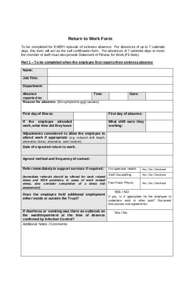 Image result for Back to Work Interview Form