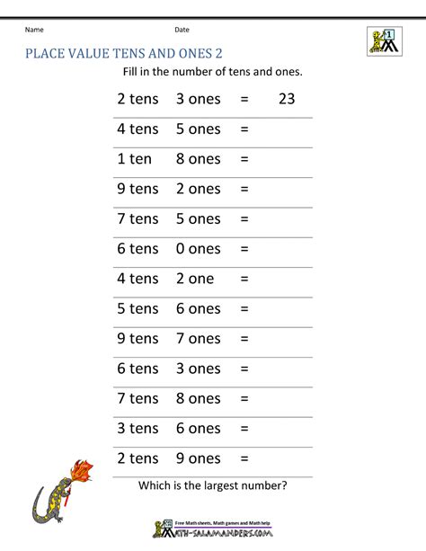 Image result for First Grade Math Test Printable Place Value
