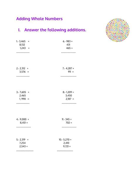 Image result for Adding Whole Numbers Worksheets
