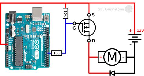نتيجة الصورة لـ Motor Control Circuit Arduino MOS FET