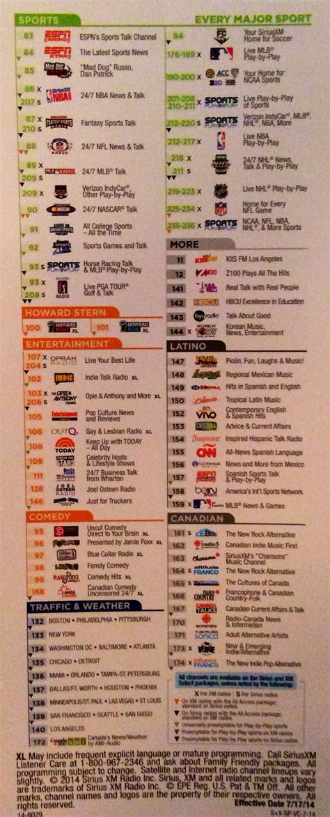 Image result for XM Radio Channel Guide. Printable