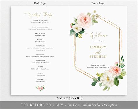 Printable Editable Wedding Program Template