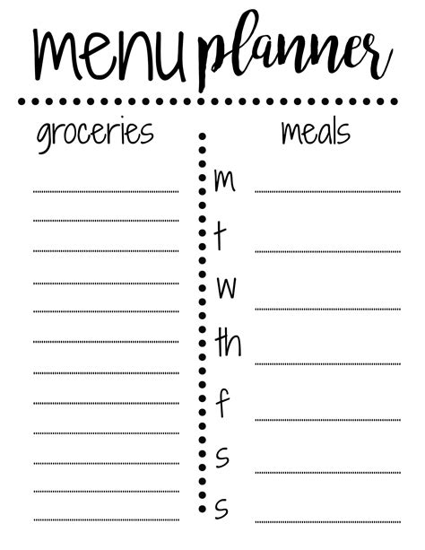 Image result for Printable Menu Planner Template