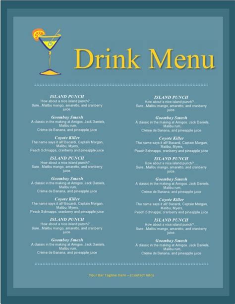 Afbeeldingsresultaten voor Beverage Menu Sample