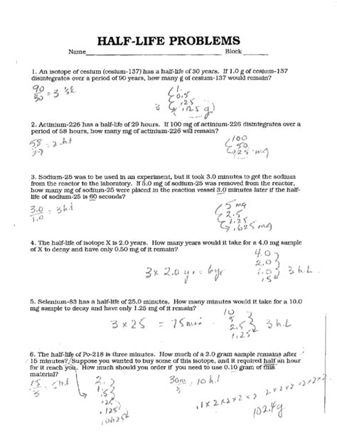 Half-Life Question Worksheet Answers に対する画像結果