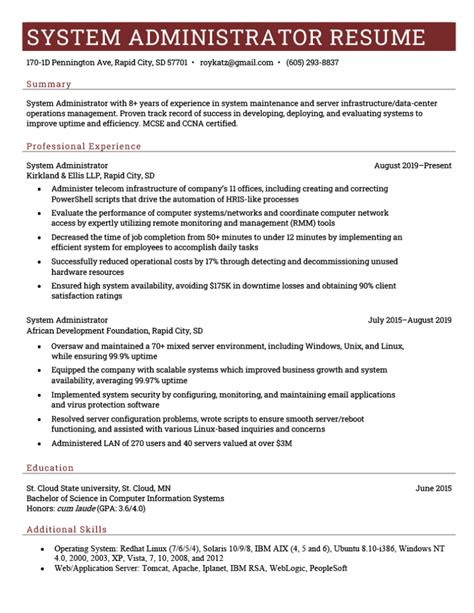 System Admin Resume Examples に対する画像結果