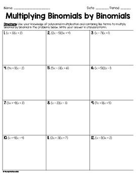 Image result for Multiplying Binomials Practice Sheet Easy