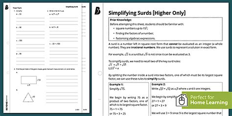 Image result for Simplifying Surds Worksheet
