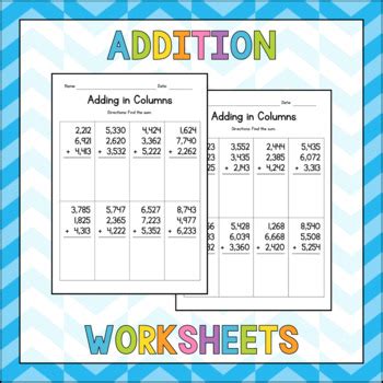 Image result for Four-Digit and Three Columns Addition Worksheet
