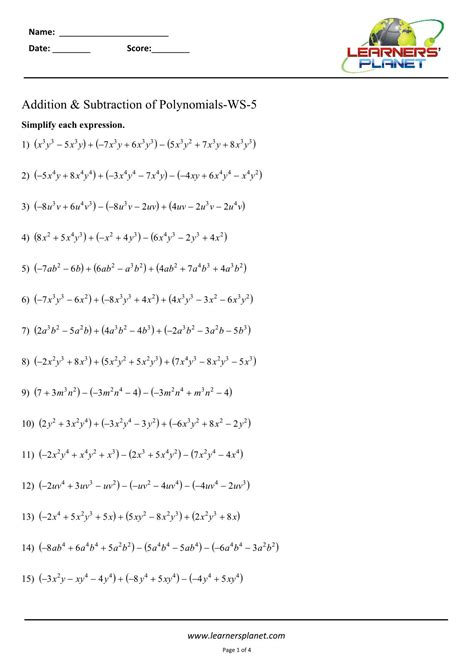 Image result for Addition of Polynomials Worksheet