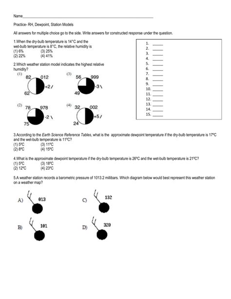 Reading Station Models Worksheet Answer Key に対する画像結果