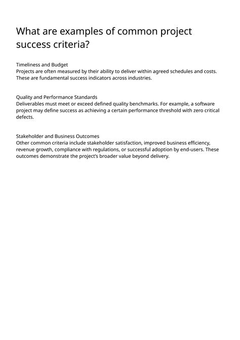 Image result for Examples of a Project Success Crietieria Examples