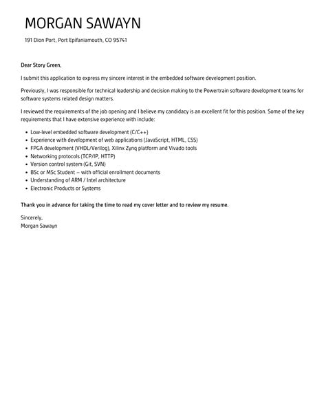 Image result for Cover Letter Embedded Software Developer