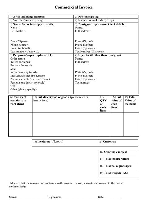 Image result for Commercial Invoice Sample