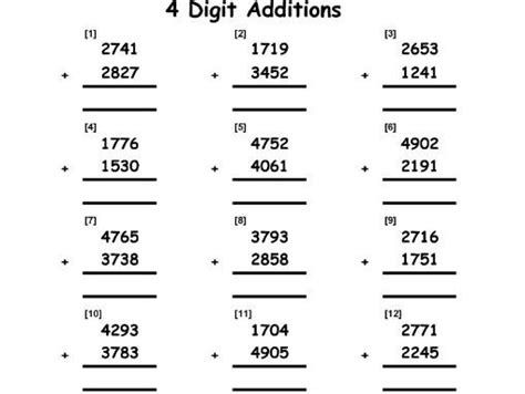 Afbeeldingsresultaten voor 4 Digit Addition Worksheets