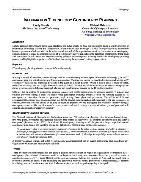 Image result for Contingency Plan Sample