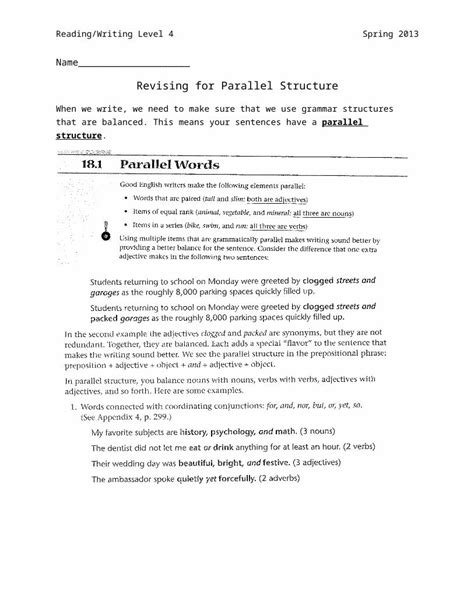 Image result for Parallel Structure for Kids Worksheet