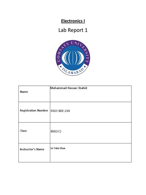 Image result for Examples of Lab Report for Electronics Engineering