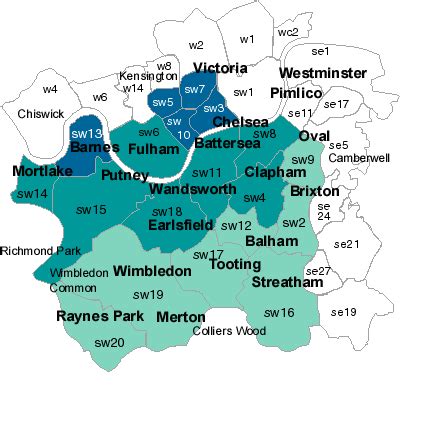 Image result for Postcode Map of SW London