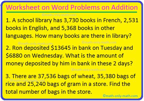 Image result for 4th Grade Math Addition Word Problem Worksheets