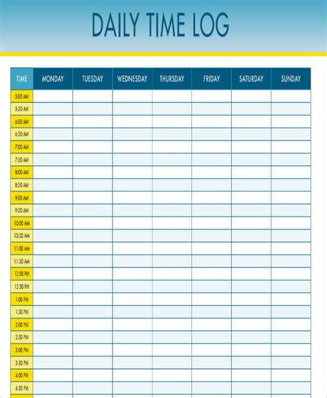 Image result for Sample Time Log Sheet